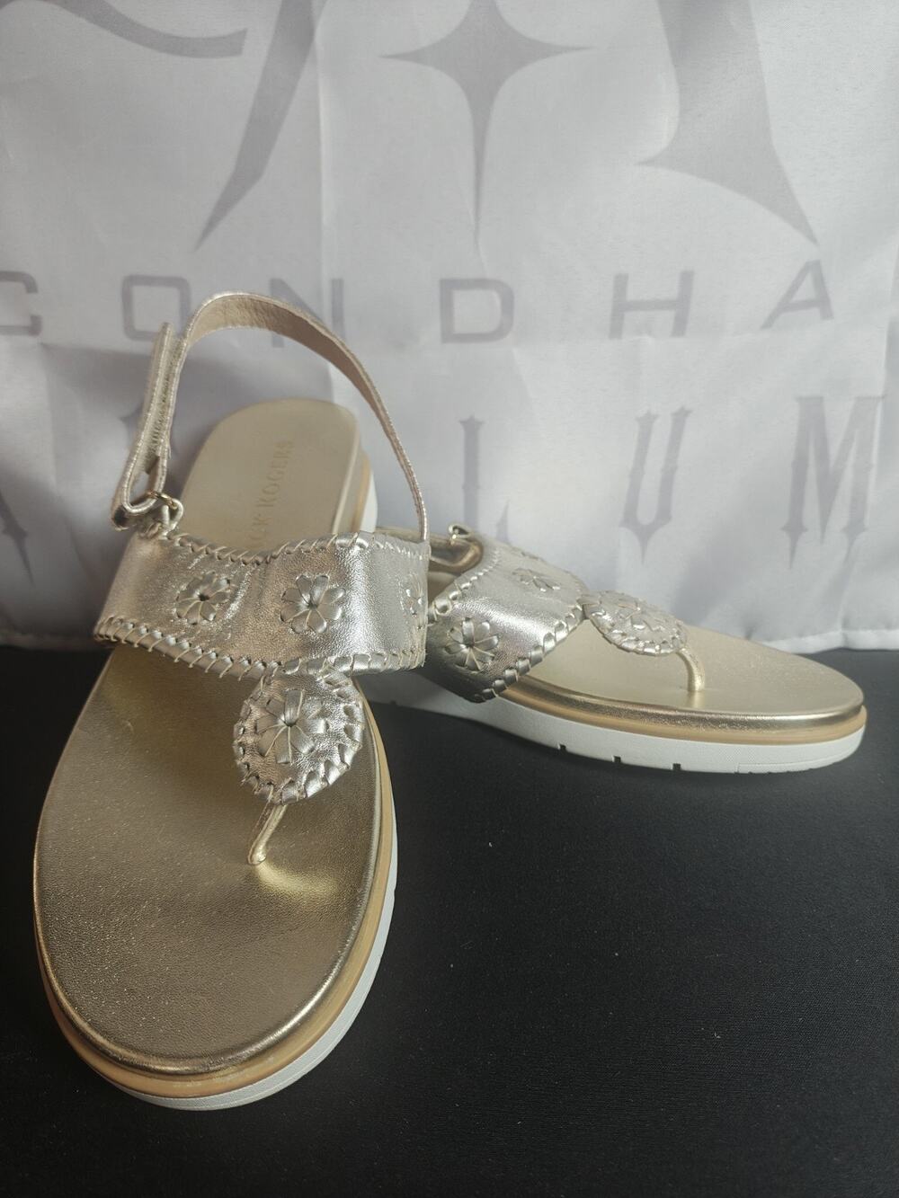 JACK ROGERS Women's 9.5 Jacks Weekend Slingback Sandal Gold Leather $138